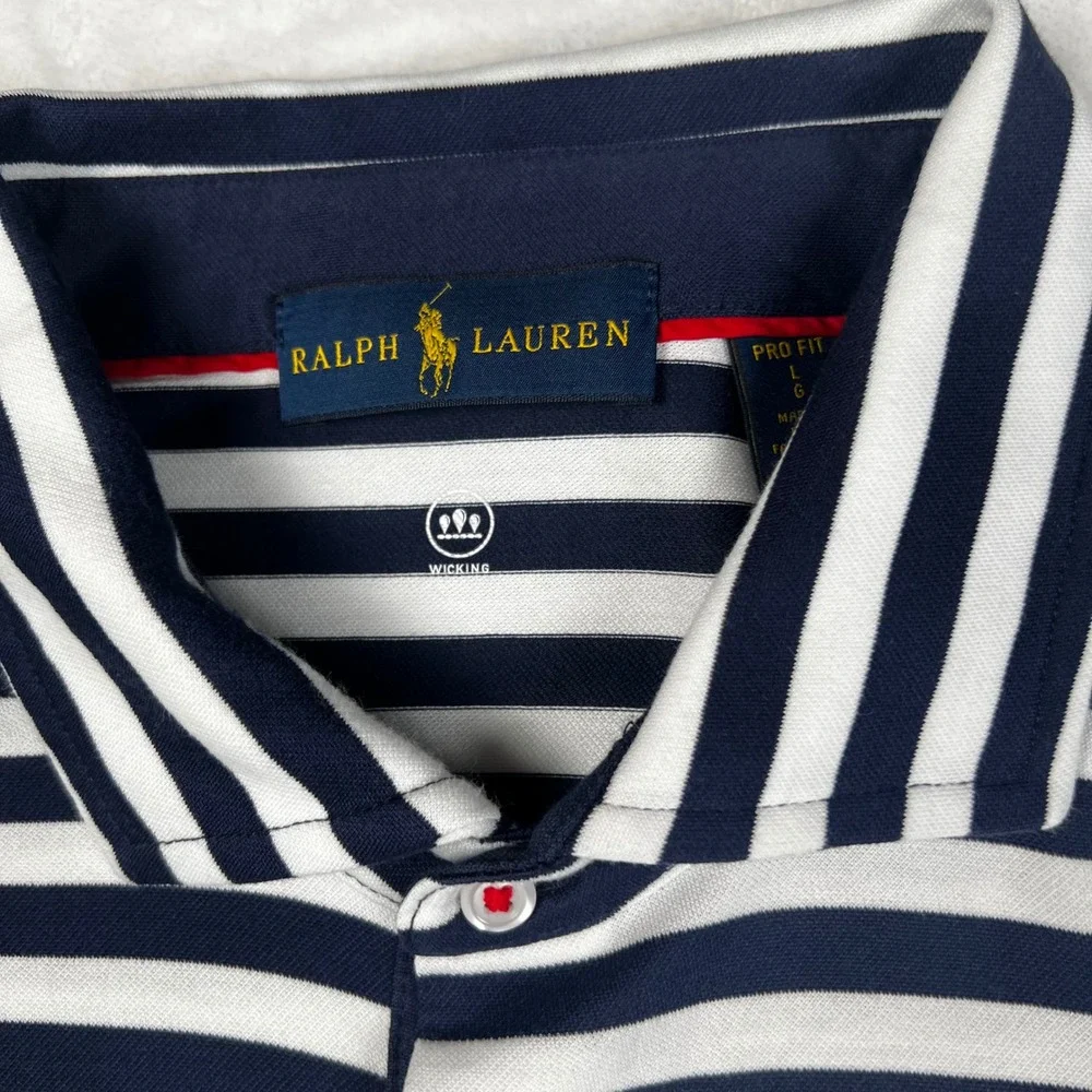 Ralph Lauren Pro Fit Mens Navy White Striped Golf Polo Shirt New Albany Large
